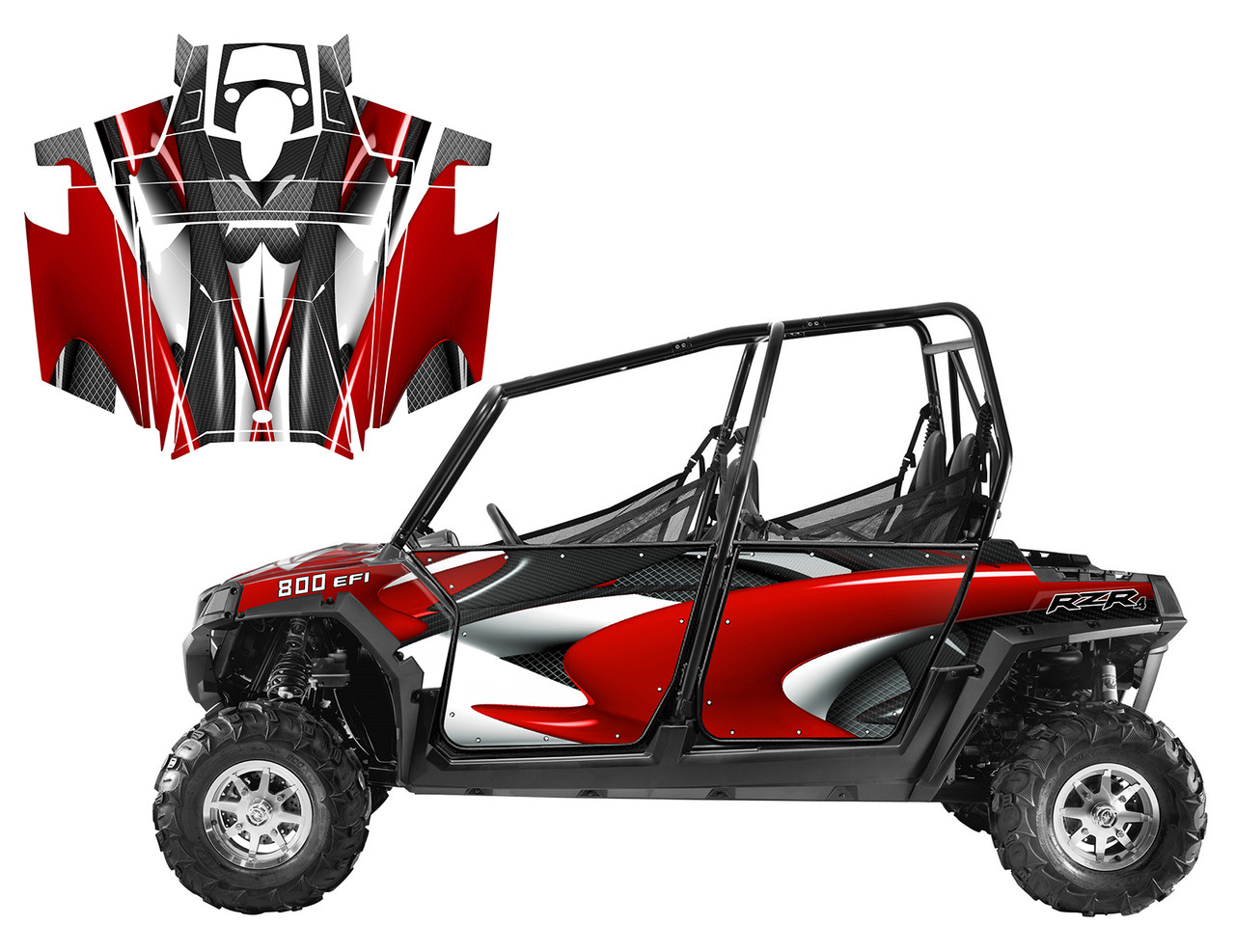 2014 RZR 4 800s graphics decal kit design #1533RED