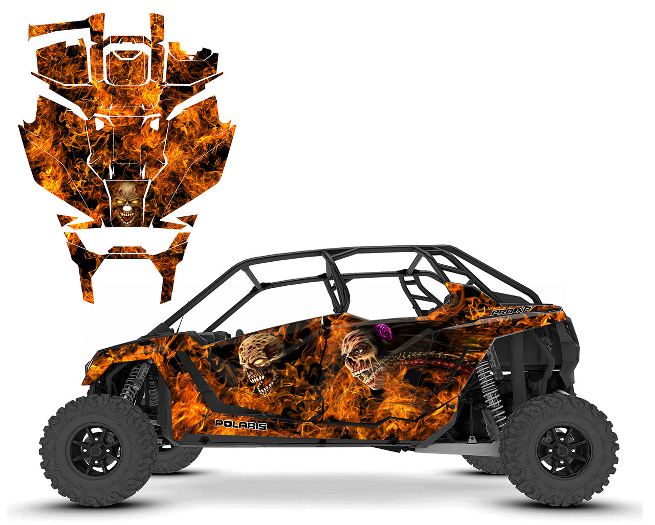 2022 PRO XP 4 seater graphics decal kit with Flaming Zombie and Zombie Girl