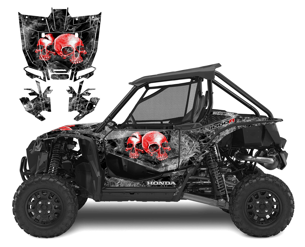 Honda Talon 1000R graphics wrap kit with Cracked Skulls design