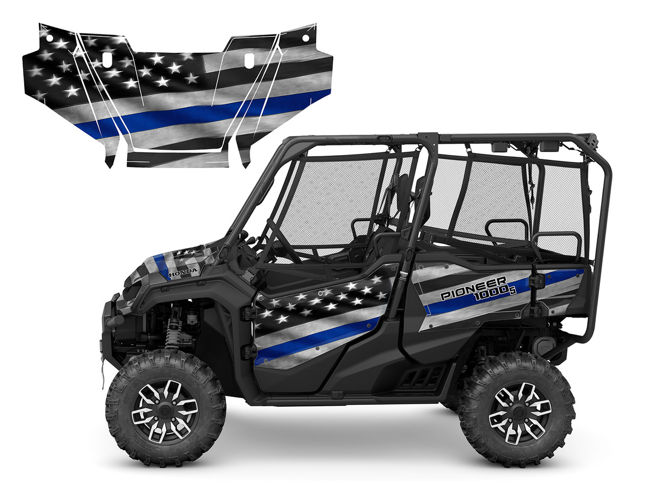 Honda Pioneer 1000-5 Limited Deluxe 2016-19 The Thin Blue Line Flag graphics wrap kit