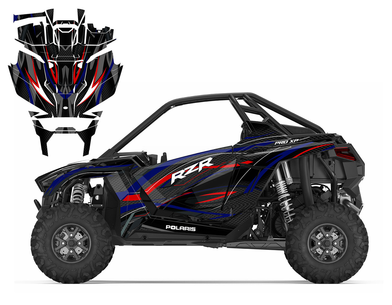 Polaris RZR Pro XP full coverage graphics wrap kit designed for racing