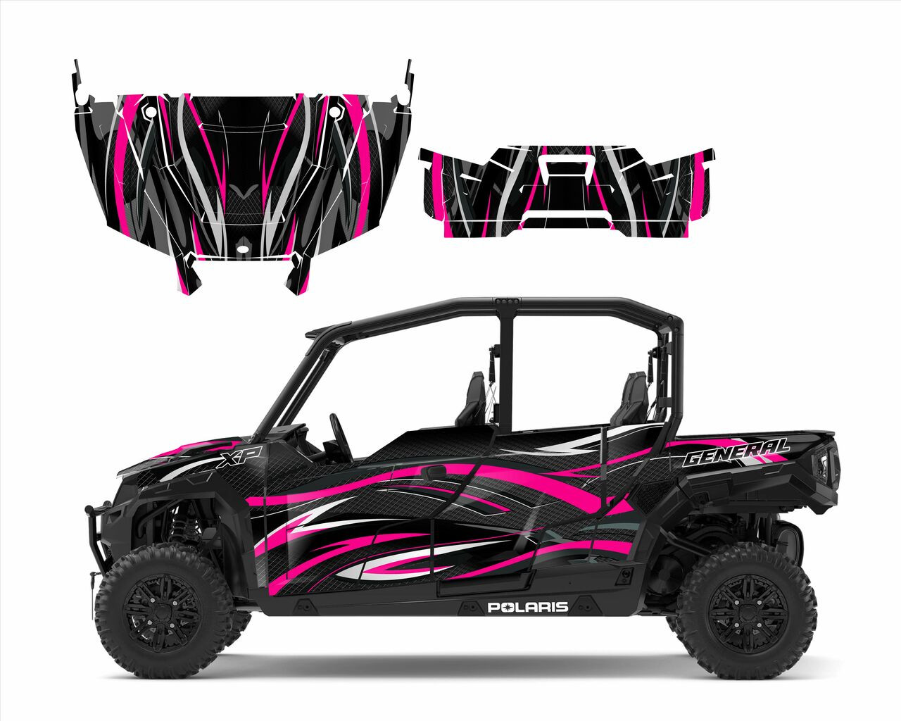 Polaris GENERAL XP 4 1000, Delux and Premium graphics decal kit design V1001  pink glo