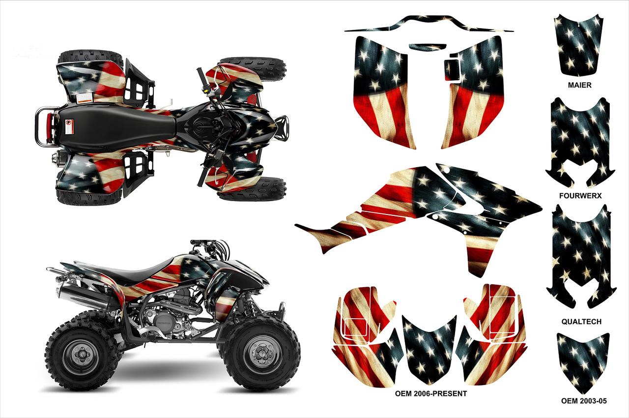 Tattered American Flag graphics wrap kit for Honda TRX450R