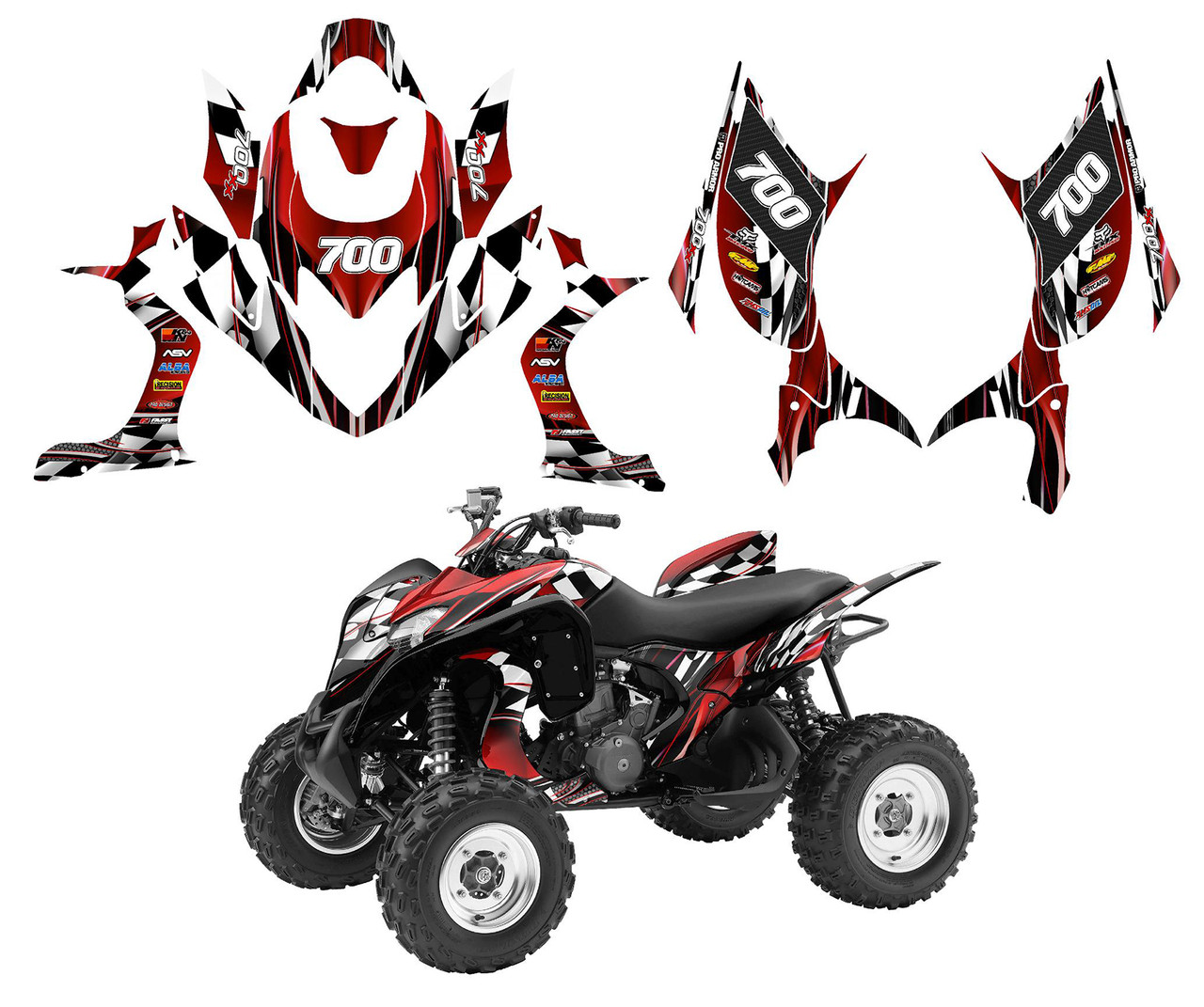 Yamaha Raptor 700 R custom graphics kit 2013 2014 2015 2016 2017 2018 #2500  Red