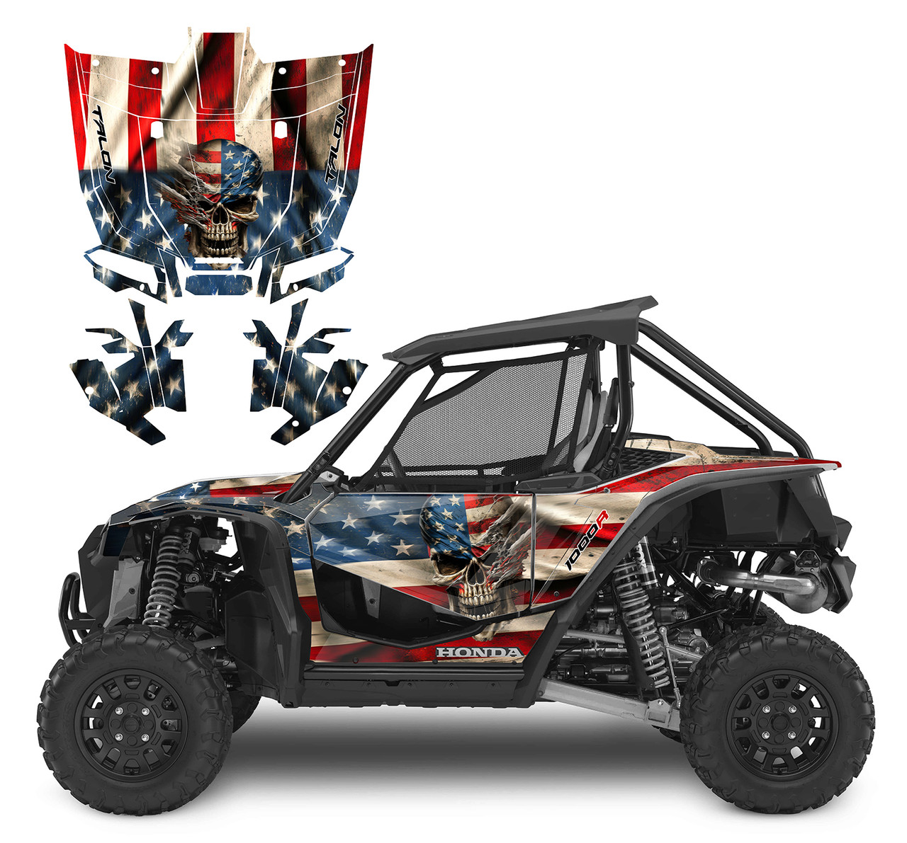 Talon 1000R X Ripped Skull American Flag graphics wrap kit