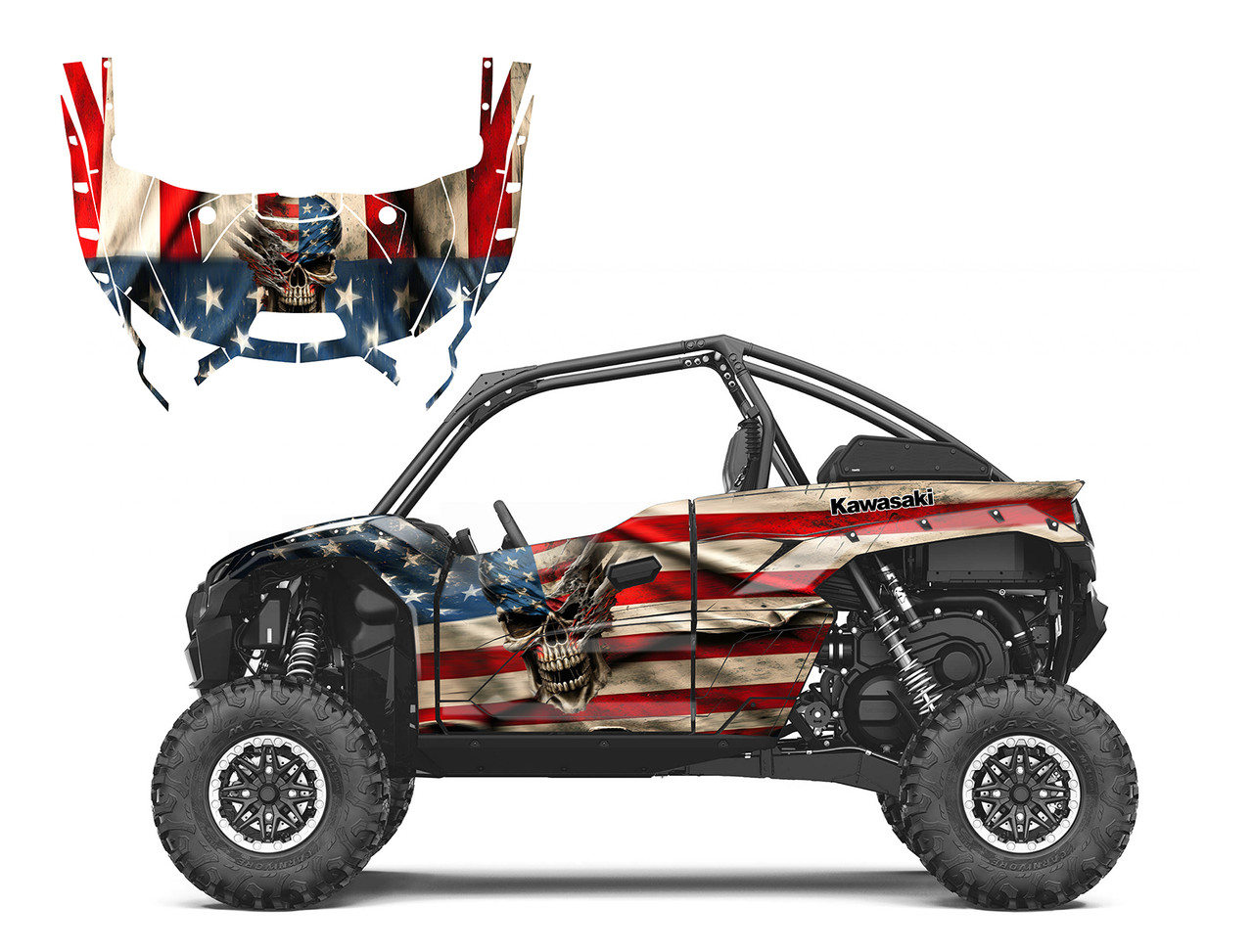 KRX1000 graphics decal kit with Ripped Skull American Flag