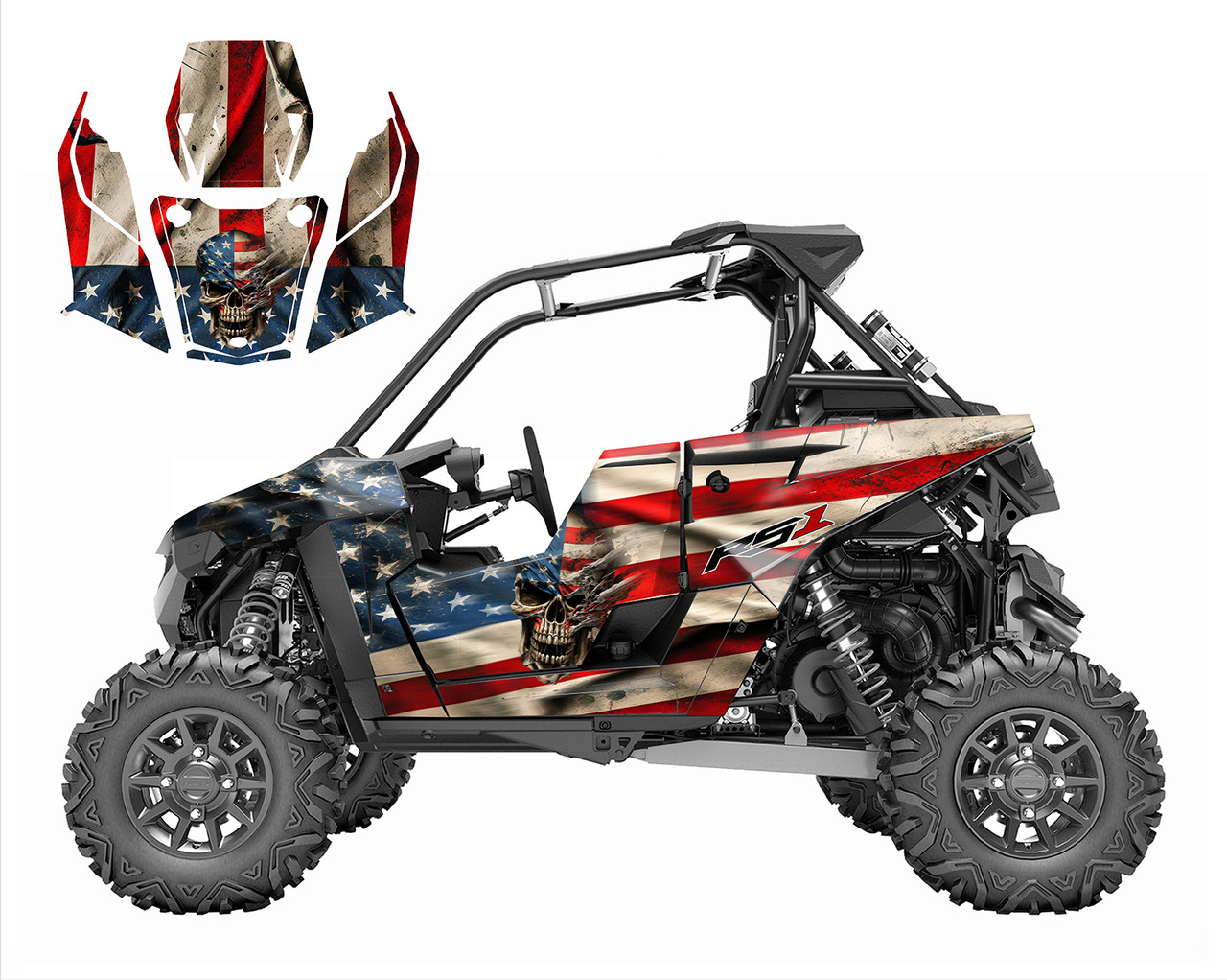 Ripped Skull American Flag graphics wrap kit fits Polaris RS1