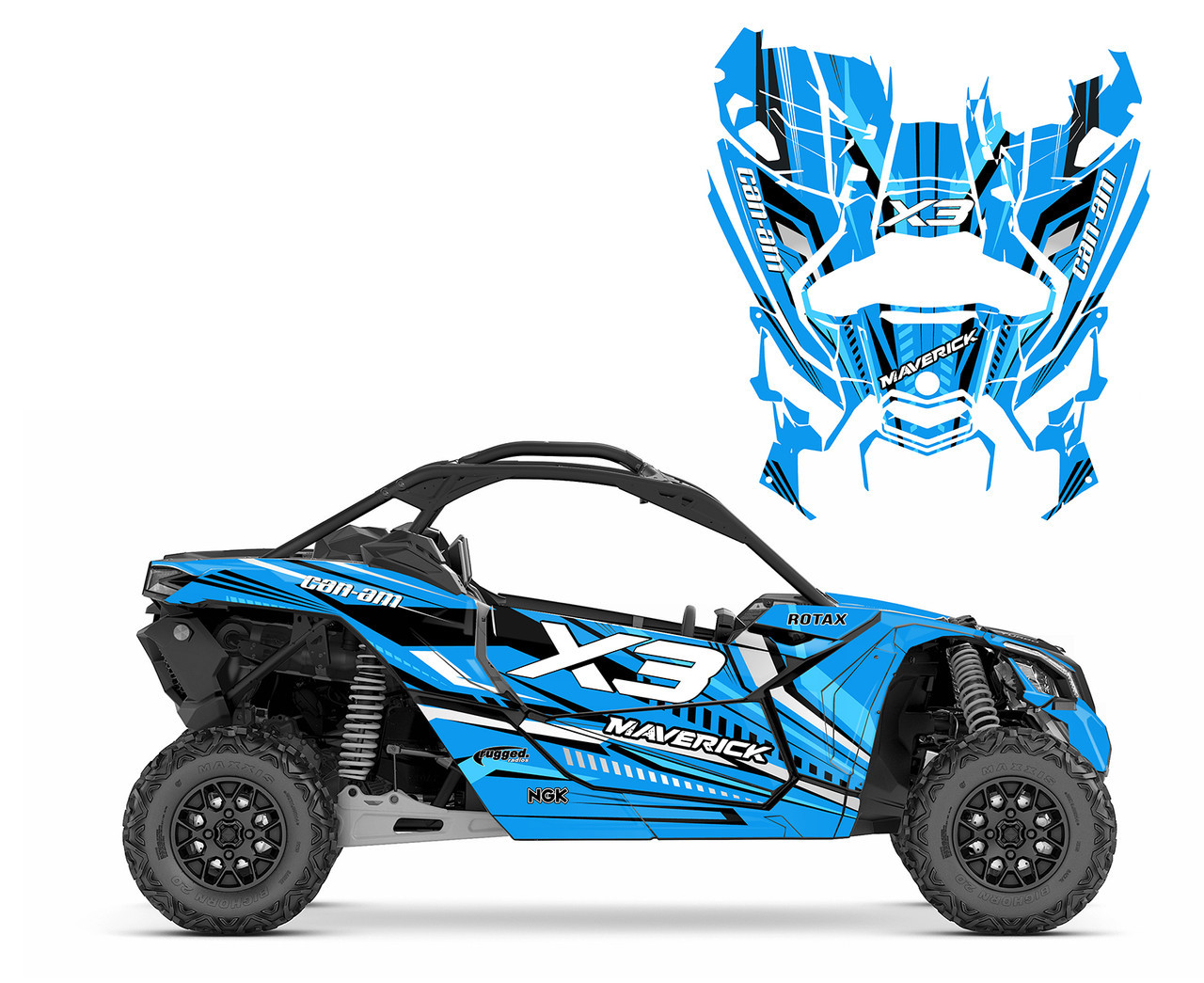 Can am X3 full coverage graphics wrap kit design V2002 blue