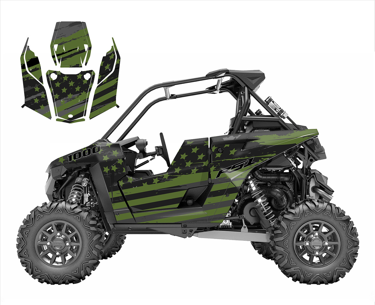 Army Green Flag graphics decal kit for Polaris RS1