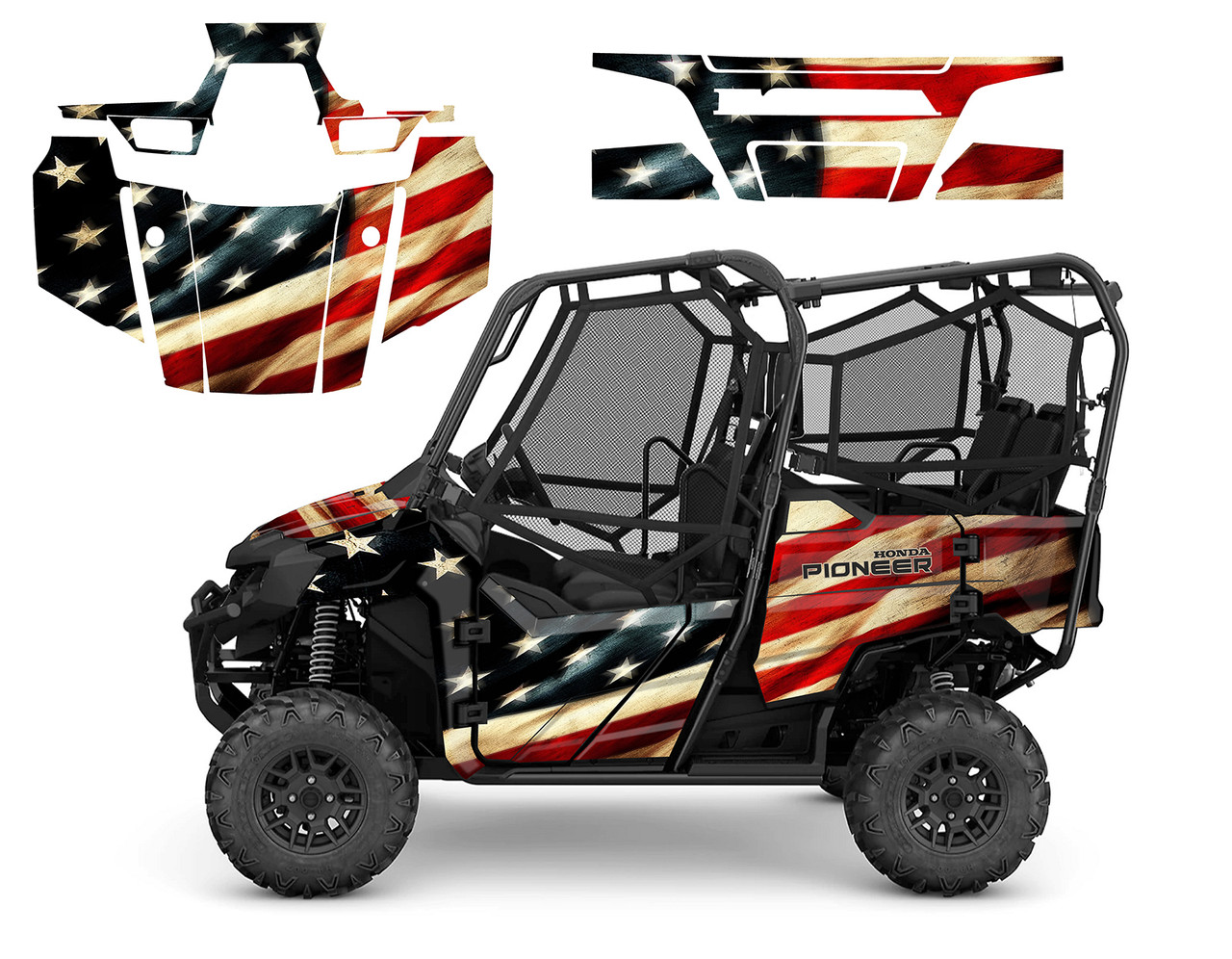 2016-2022 Honda Pioneer 700-4 graphic decal kit with Tattered Flag