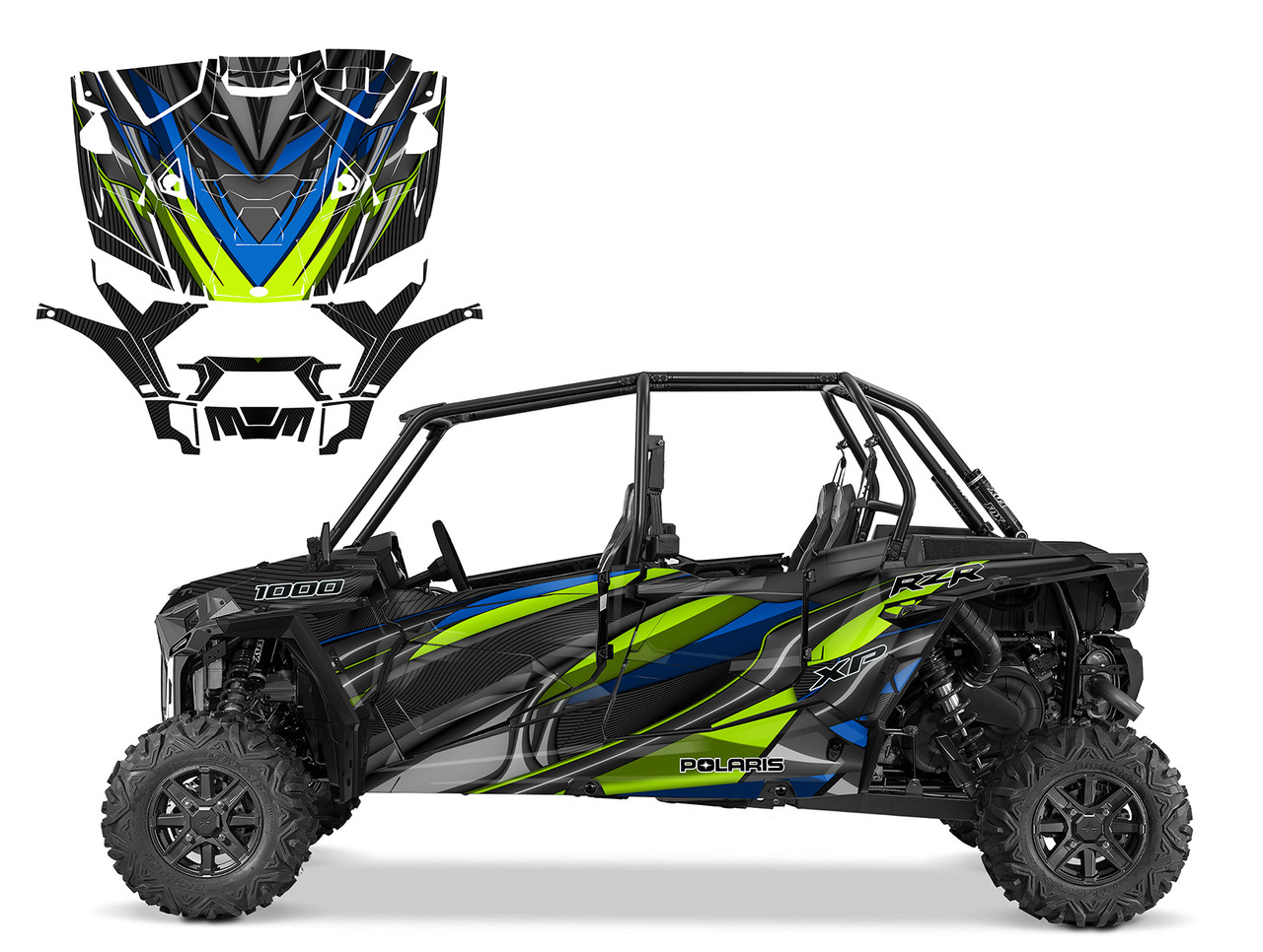 2023 RZR4 graphic decal kit with design V6501 blue green