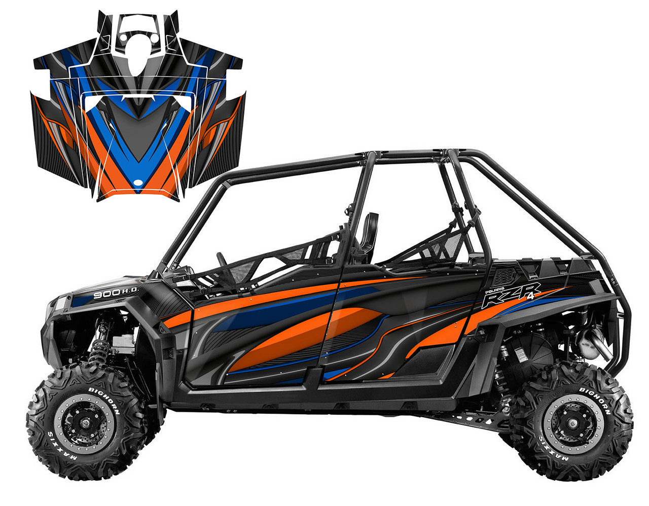 2011-2014 Polaris RZR 4 900XP graphic wrap kit design V6501 blue orange