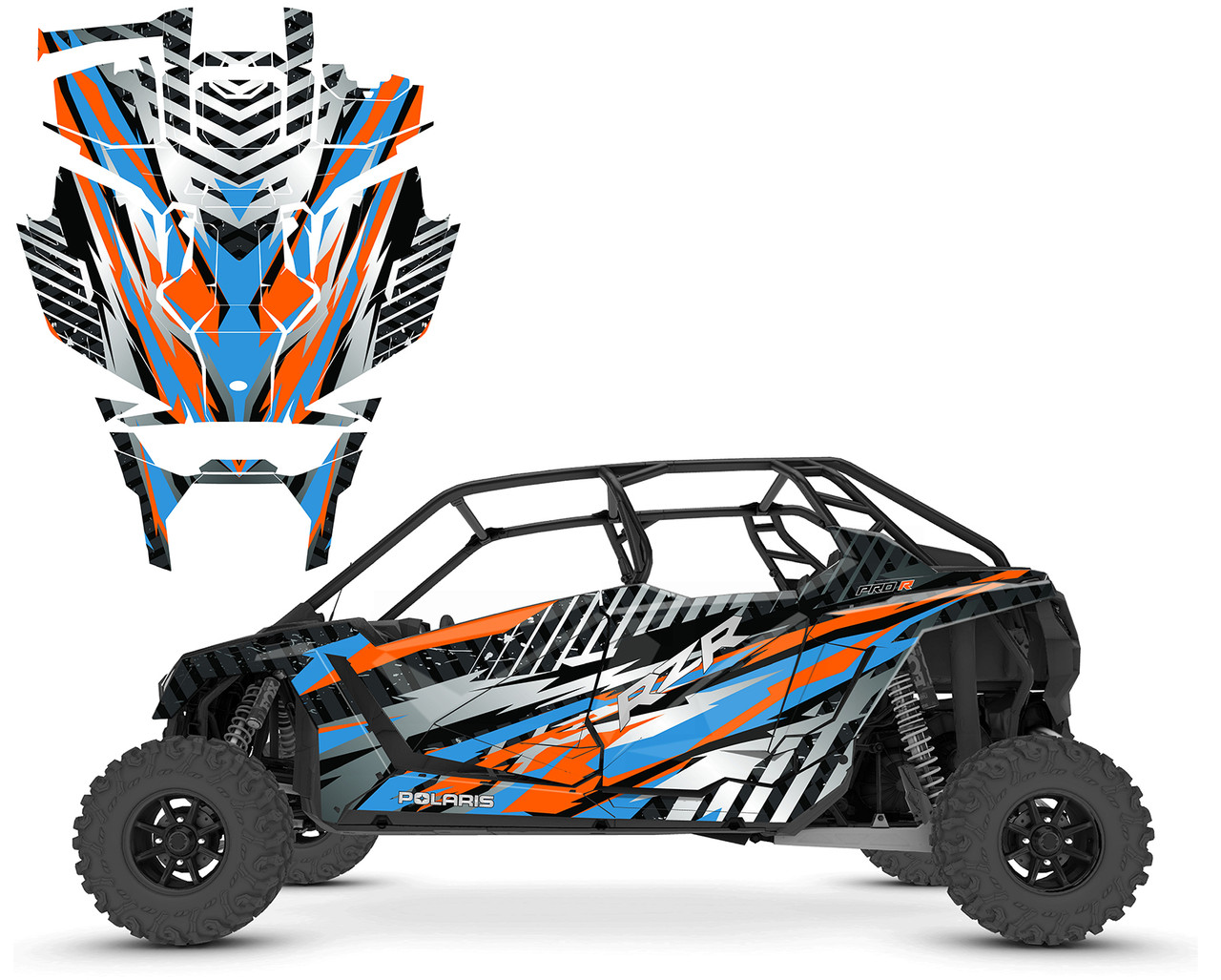 2023 Polaris PRO XP 4-SEATER full coverage graphics kit Camo design V3001 orange blue