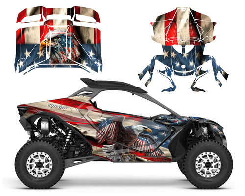 Can am Maverick R graphic wrap kit Flag with Soaring Eagle design