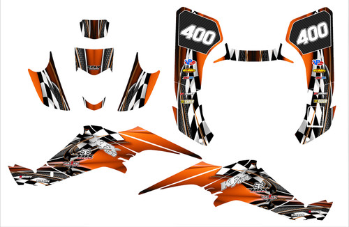 2003 Orange Kawasaki KFX400 sticker kit designed by All Motor Graphics