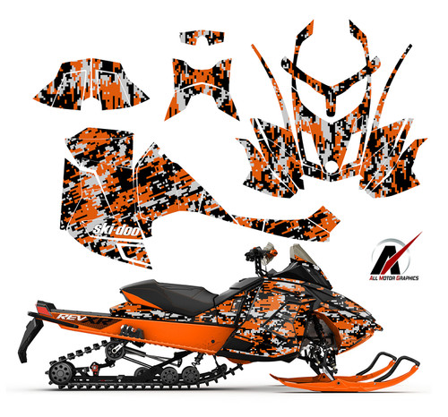 Orange Digital Camo wrap kit for Skidoo Renegade 1200 snowmobile