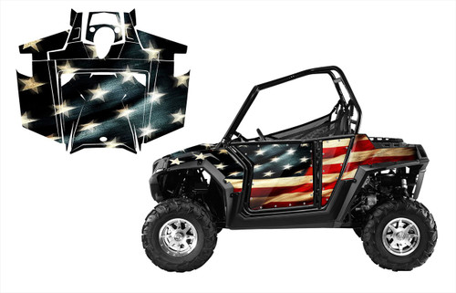 2011-2014 Polaris RZR 800, 800s with Tattered American Flag design by Allmotorgraphics