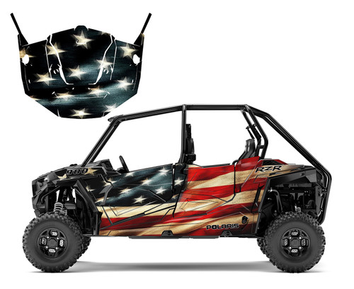 2015-2018 RZR4 900XP Graphics with Tattered American Flag design