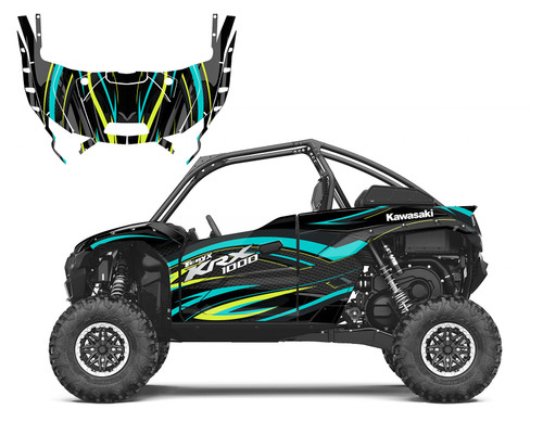 2-tone turquoise lime graphics wrap kit for  2022 KRX1000 UTV