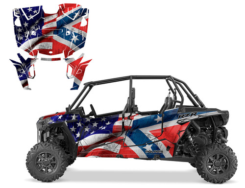 2022 RZR 4 Turbo XP American and Rebel Flag graphics wrap kit