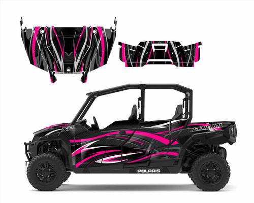 Polaris GENERAL XP 4 1000, Delux and Premium graphics decal kit design V1001  pink glo