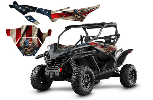 2020-2022 CFMOTO Zforce graphics with Ripped Skull American Flag #9300 red white blue