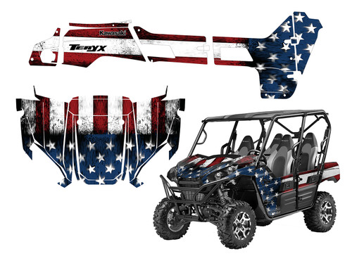 Distressed American Flag UTV wrap graphics kit for Kawasaki Teryx 800