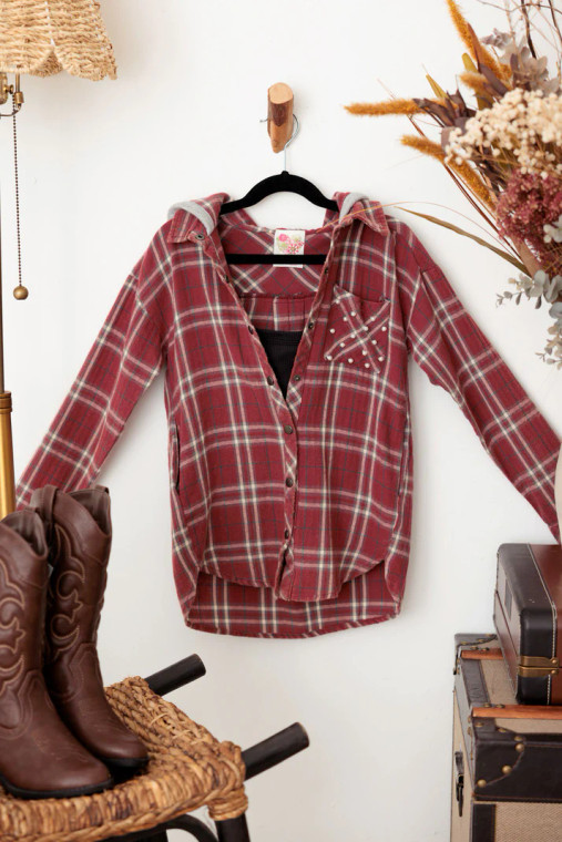 Flannel Hoodie with Pearls