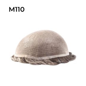 M110 hombres Prótesis capilar de tul monofilamento soldado fina súper