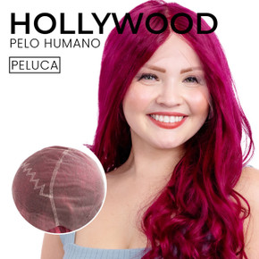  Peluca Hollywood Lace de encaje francés con gorra completa 61 cm y acabado natural