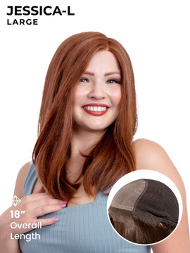 Peluca Jessica con Cabello humano, frontal de tul y gorro de mono con trama Peluca Jessica con Cabello humano, frontal de tul y gorro de mono con trama