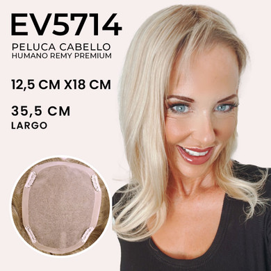 EV5714 Prótesis capilar para dama con clips, base en Monofilamento de seda, cabello humano Remy de primera calidad