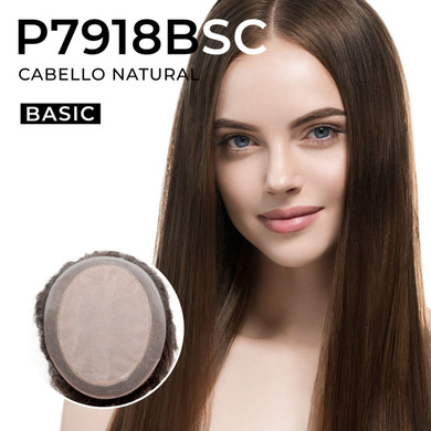 Prótesis capilar P7918BSC para mujer con centro de mono y base de piel, versión básica