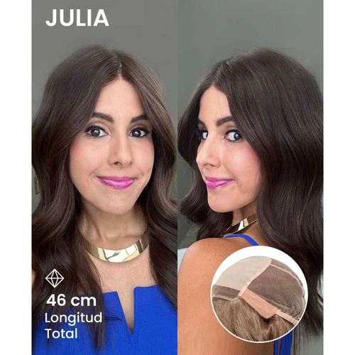 Julia Premium Cabello humano Mono Top 100% hecho a mano Full Cap Mujer Peluca