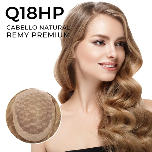 Q18HP Tul Francés Prótesis Capilar para mujer con cabello Remy Premium