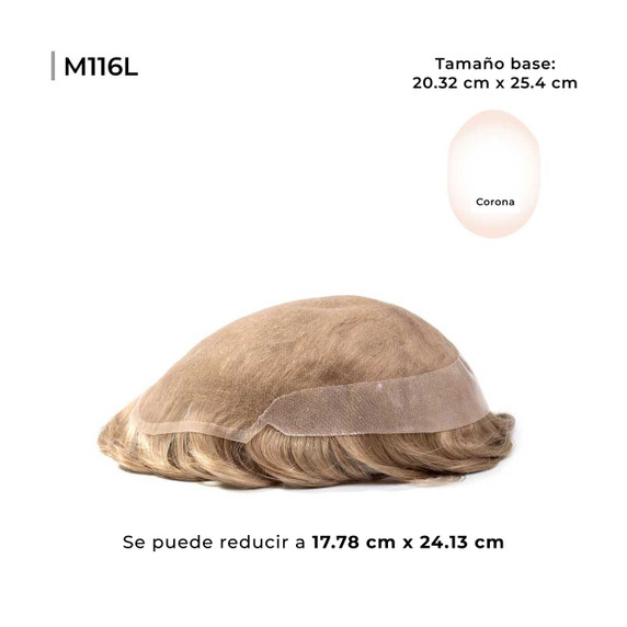 M116L - Prótesis capilar para hombre con tul suizo y micro piel en la parte posterior.