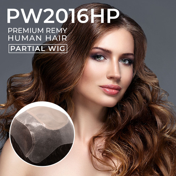 PW2016HP - Peluca parcial de cabello monopoliéster con frente de encaje para mujer