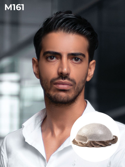 M161 Prótesis capilar con base de piel y frontal de tul