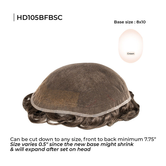 Prótesis capilar para hombre HD105BSC de tul francés y línea frontal con nudos decolorados - Versión básica