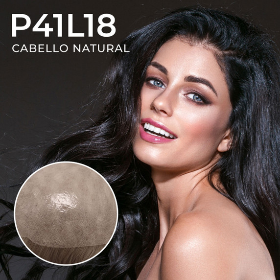Peluca parcial P41L18 con base de micro piel, 45,5 cm de cabello humano Remy