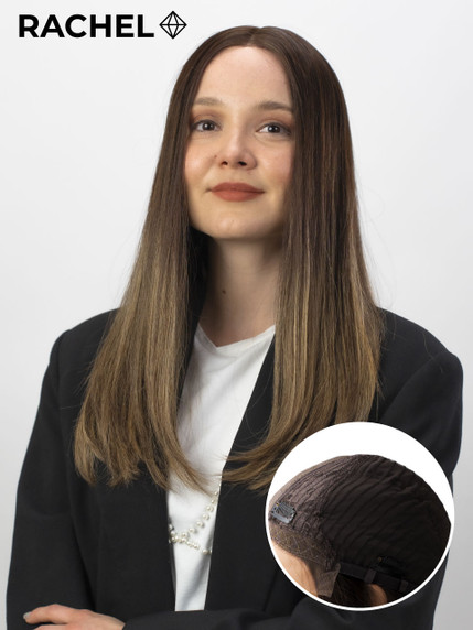 Peluca Premium Rachel con gorro de tul y acabado natural