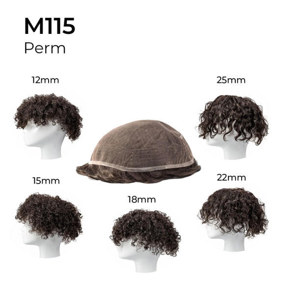 Tupé M115 para hombre de tul suizo con cabello ondulado/permanente natural | Superhairpieces