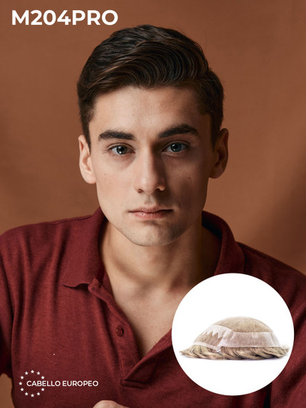 Prótesis capilar M204PRO con tul francés y poli, cabello europeo premium para look natural | Superhairpieces