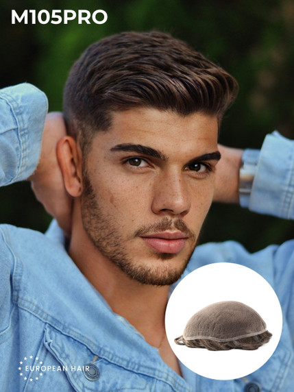 Prótesis capilar M105PRO de tul francés con cabello europeo