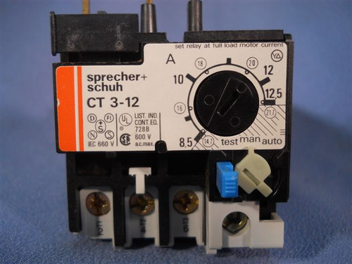 Sprecher Schuh (CT3-12.5) CT3-12, 8.5 to 12.5 Amp Overload Relay, New Surplus