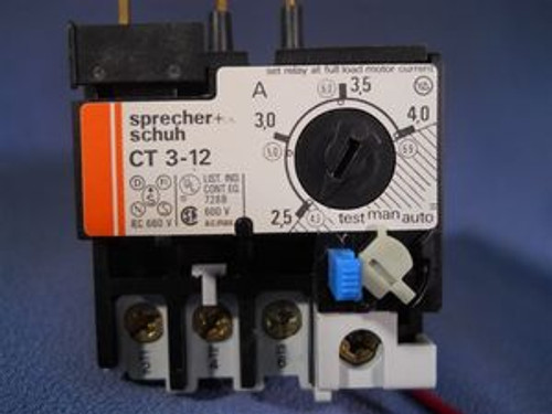 Sprecher + Schuh (CT3-4.0) CT3-12, 2.5 to 4.0 Amp Overload Relay, New Surplus