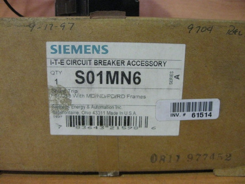 Siemens (S01MN6) Circuit Breaker Shunt Trip, New Surplus