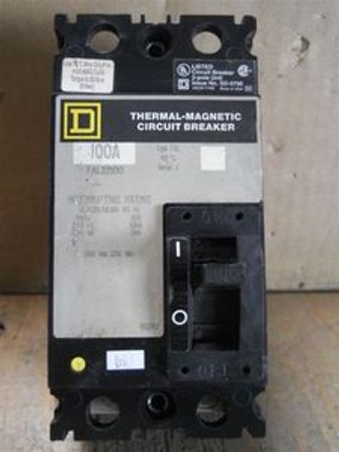 Square D (FAL22100) 2 Pole 100 Amp Circuit Breaker, Used/Cleaned/Tested