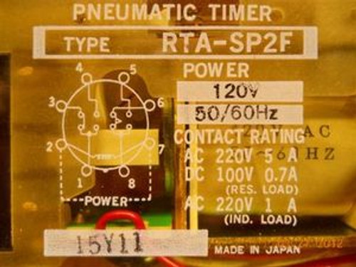 Idec / Izumi Denki (RTA-SP2F-100SA120) Pneumatic Timing Relay, New Surplus