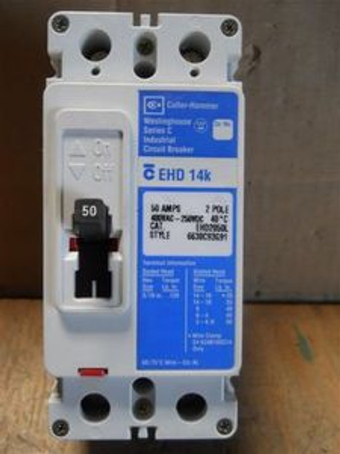 Cutler Hammer Westinghouse (EHD2050L) 2 Pole 50 Amp Circuit Breaker, New Surplus